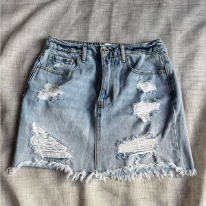 Forever 21 Denim Blue Distressed Mini Skirt